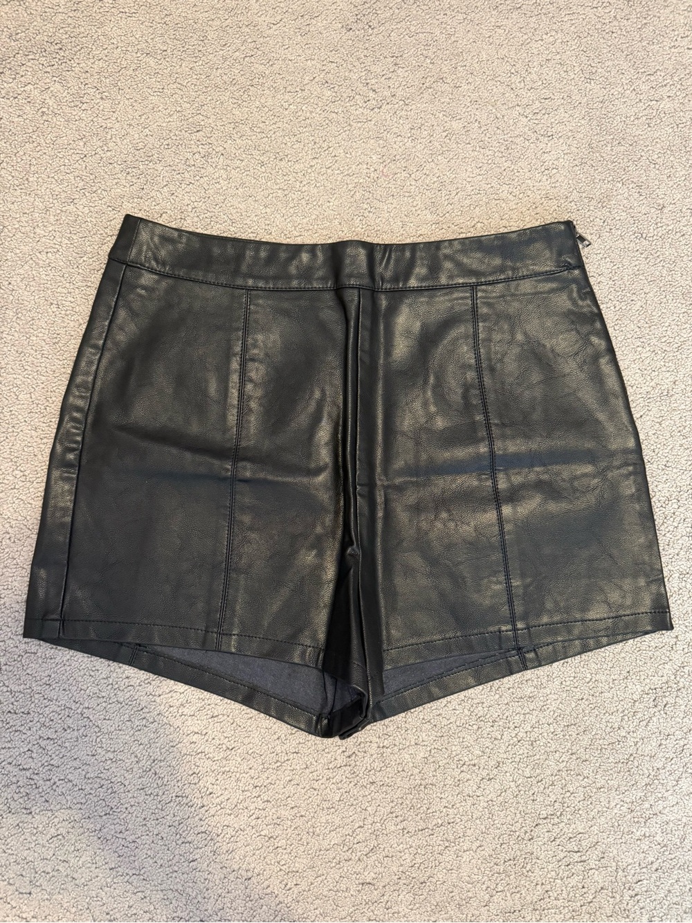 She + Sky Black Faux Leather High-Waist Shorts